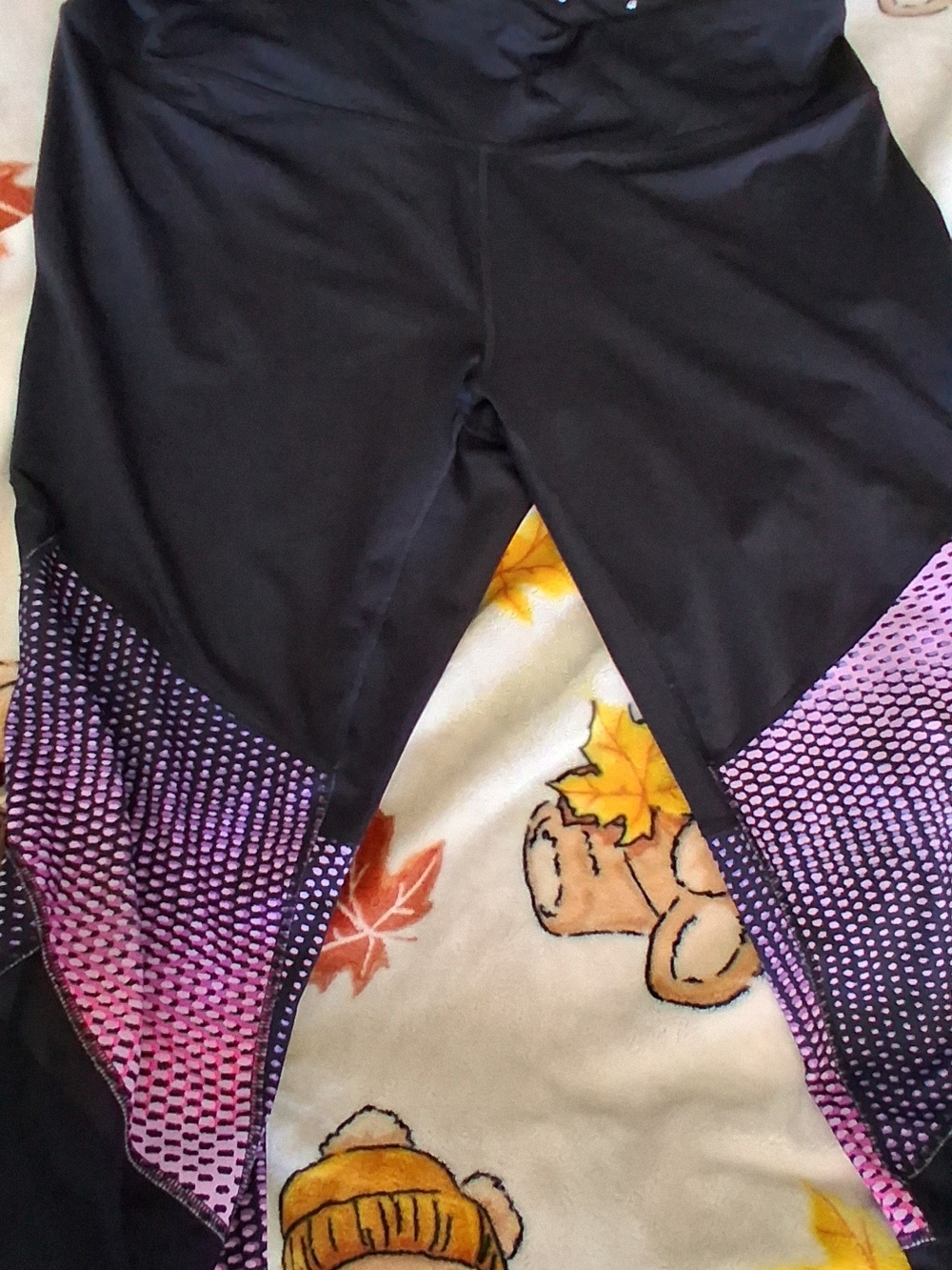 tek gear Black Leggings with Purple Ombre Mesh Accents
